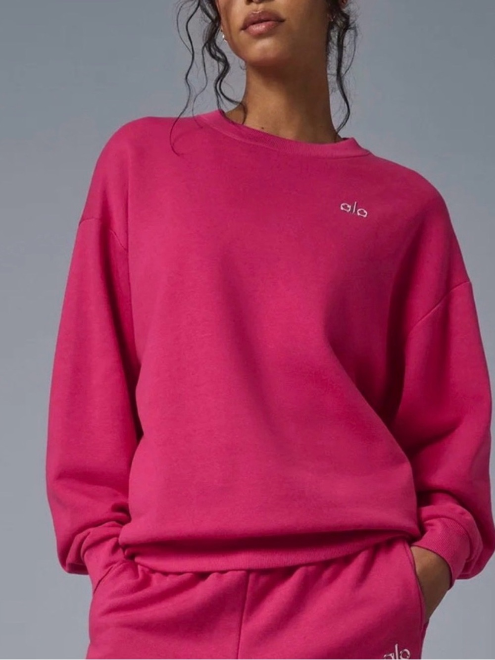 ALO Accolade Crew Neck Pullover in Pink Summer Crush, Size Small